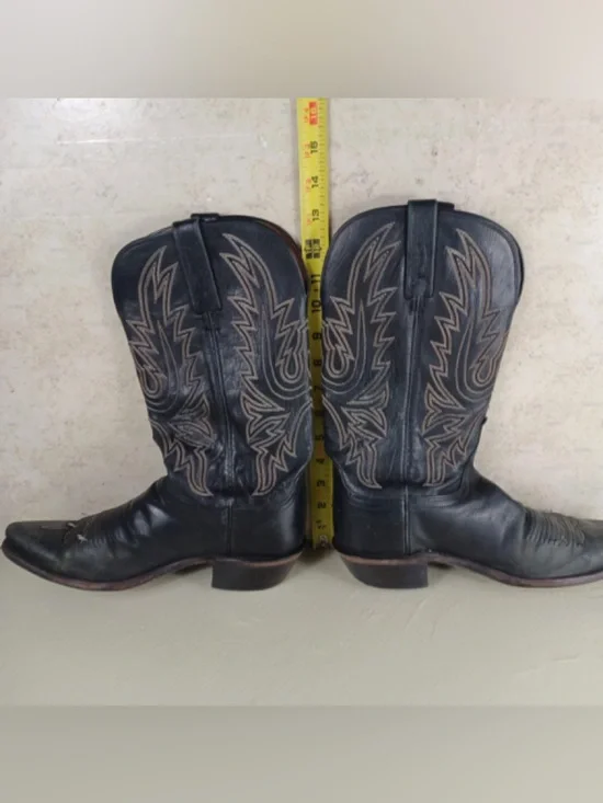 Vintage Dan Post Ostrich Leather Black Cowboy Boots, Size Men's 8.1/2 Pull-On - Picture 13 of 16